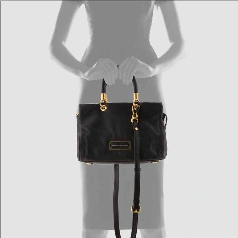 Marc Jacobs Black Leather Tote with Gold Hardware